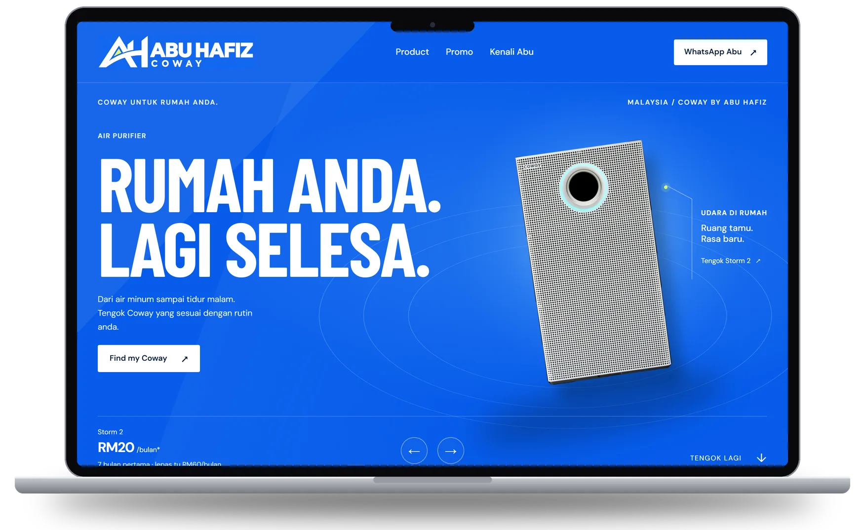 Desktop preview of the Coway by Abu Hafiz website on a laptop