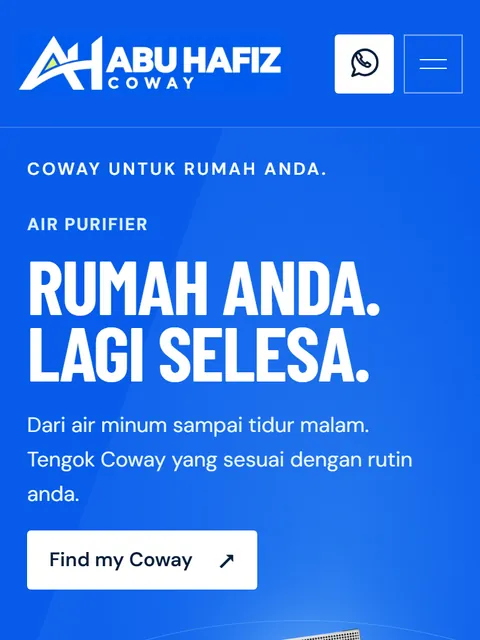 Coway website hero on a phone