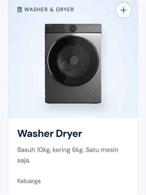 Washer dryer product card on a phone